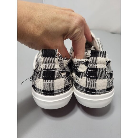 Corkys Boutique Black White Babalu Distressed Buffalo Plaid Slip on Sneakers, 6 - Picture 4 of 7
